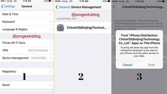 iOS Settings device management screen step 4