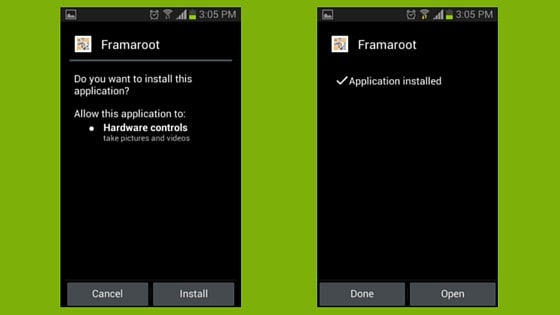 Framaroot - Application Installed screen